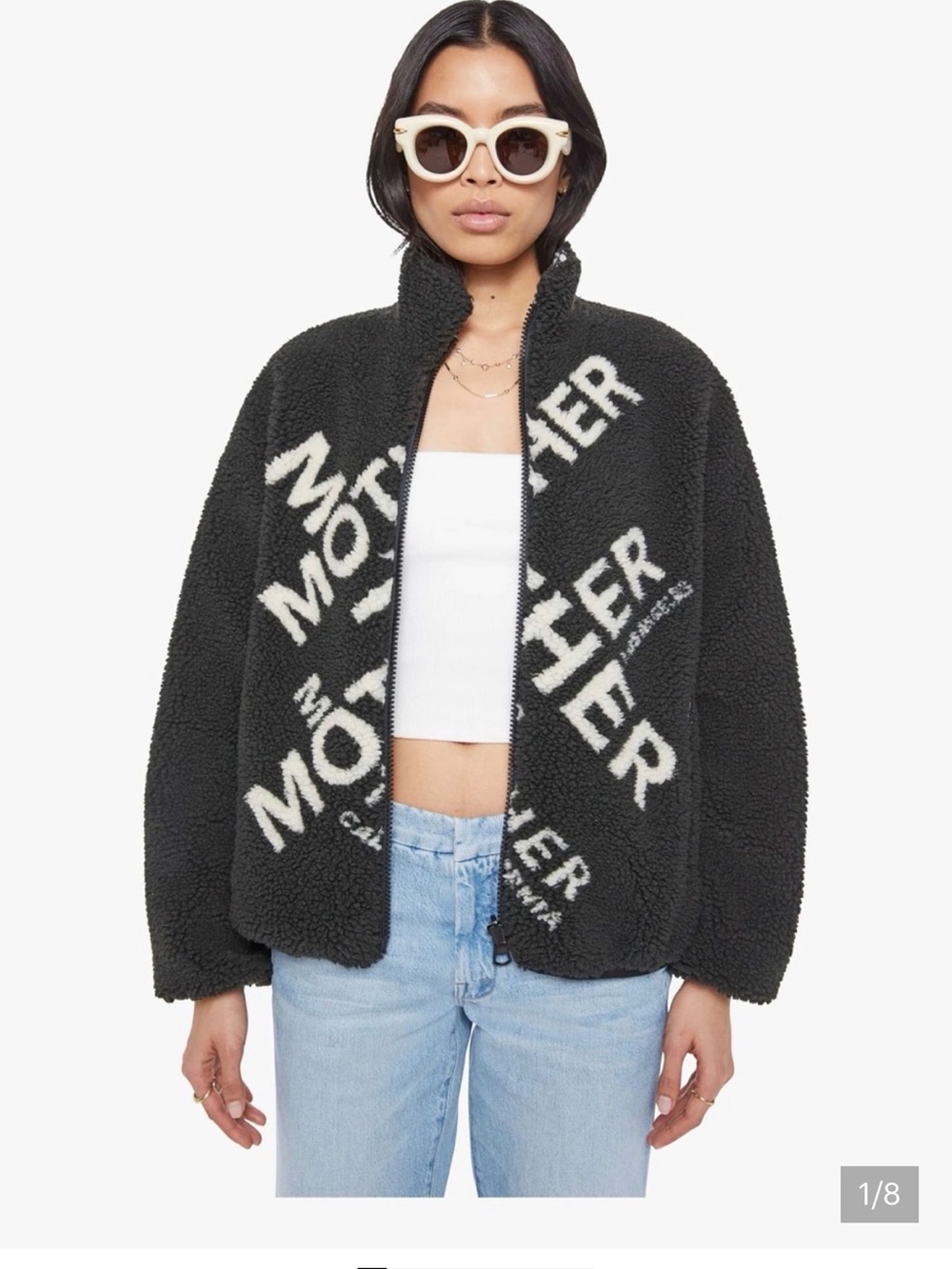 MOTHER Reversible Black Sherpa Zip-Up Jacket Size M
